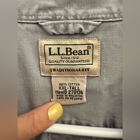 L.L Bean Denim Short Sleeve Button Up Mens SZ XXL Tall Light Blue 100% Cotton - Picture 2 of 7